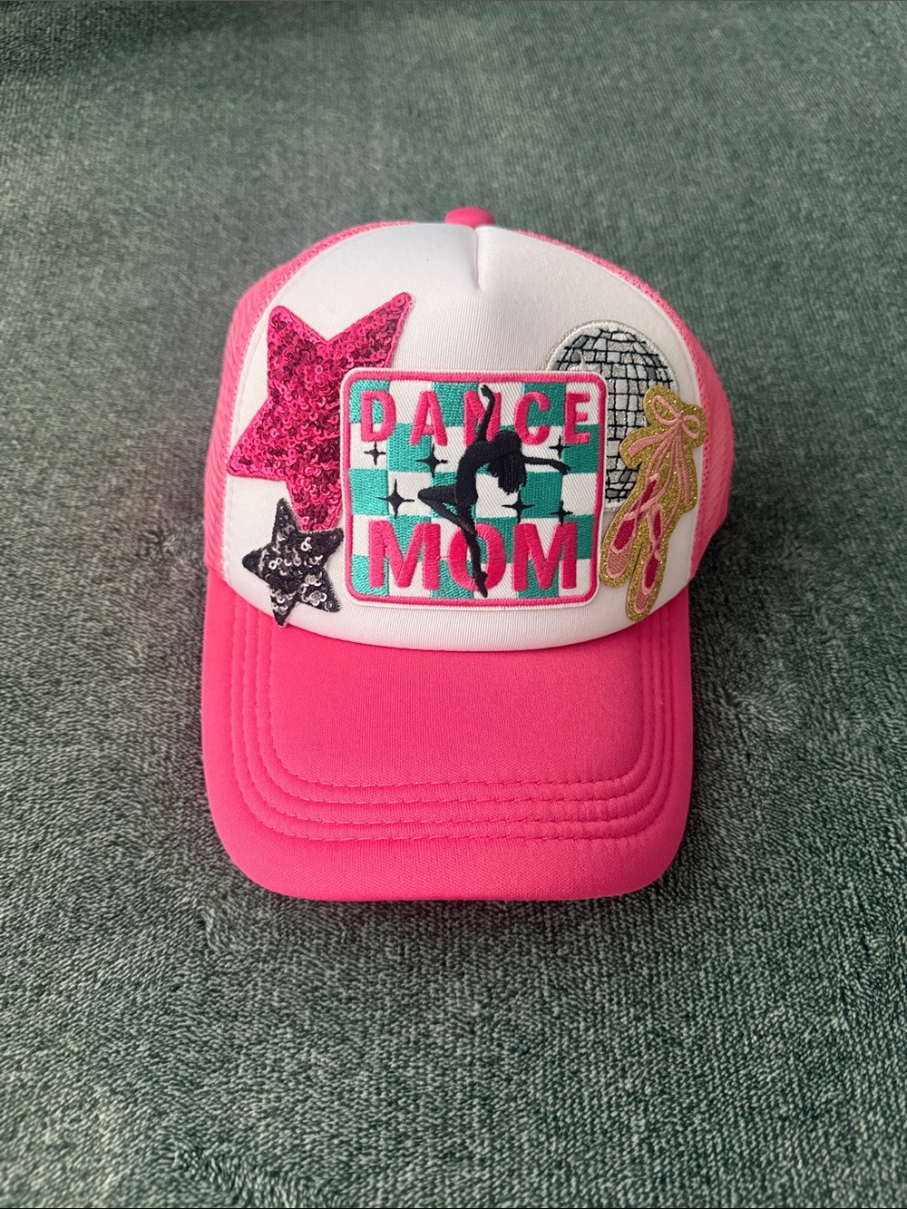 Dance Mom Pink Trucker Hat with Embroidered Patches